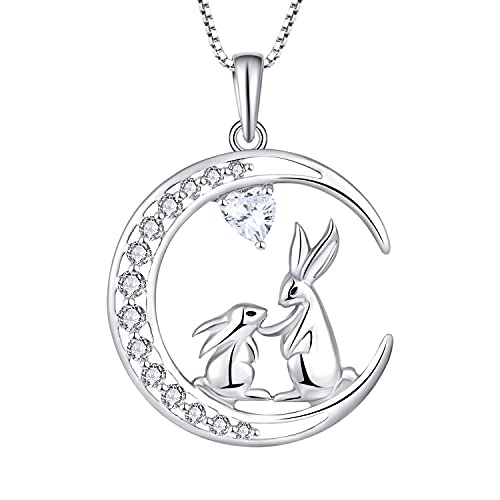 Starnny Hase Kette Damen Silber 925 Hase Kaninchen Mond Anhänger Halskette 3A Zirkonia Kette Weiß Geschenke für Sie Frauen von starchenie