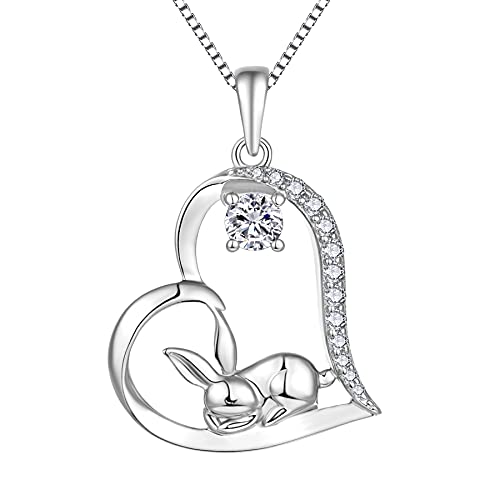 Starnny Hase Kette Damen Silber 925 Hase Kaninchen Mond Anhänger Halskette 3A Zirkonia Kette Weiß Geschenke für Sie Frauen von starchenie