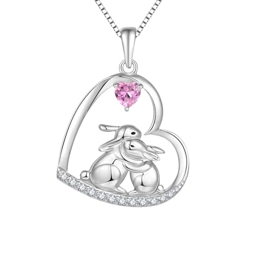 Starnny Hase Kette Damen Silber 925 Hase Kaninchen Mond Anhänger Halskette 3A Zirkonia Kette Weiß Geschenke für Sie Frauen von starchenie