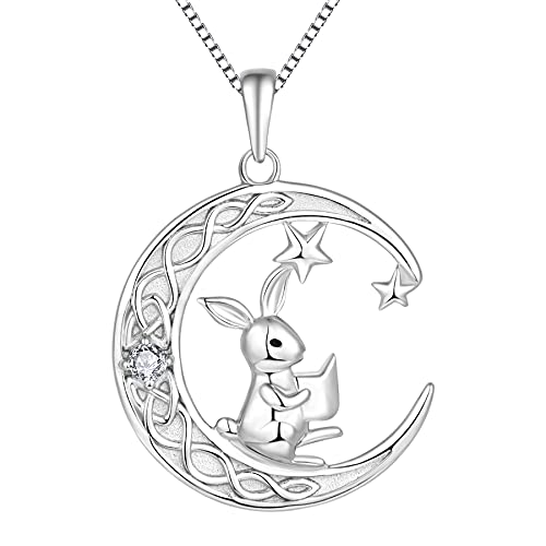 Starnny Hase Kette Damen Silber 925 Hase Kaninchen Mond Anhänger Halskette 3A Zirkonia Kette Weiß Geschenke für Sie Frauen von starchenie