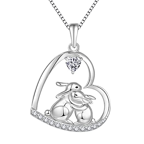 Starnny Hase Kette Damen Silber 925 Hase Kaninchen Mond Anhänger Halskette 3A Zirkonia Kette Weiß Geschenke für Sie Frauen von starchenie