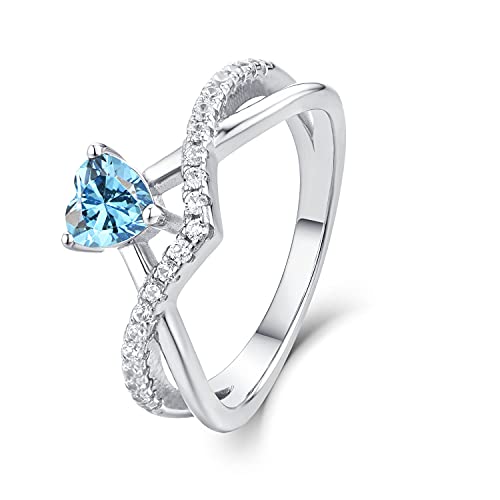 Starnny Herz Ringe Frauen Silber 925 Verlobungsring Eheringe Damen Ring mit 0,5 ct Herz 5A Zirkonia März Geburtsstein Aquamarin Farbe für Damen,59 von starchenie