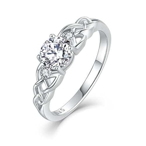 starchenie Keltischer Knoten Ring 925 Sterling Silber 3-Steine Versprechensring für Damen von starchenie