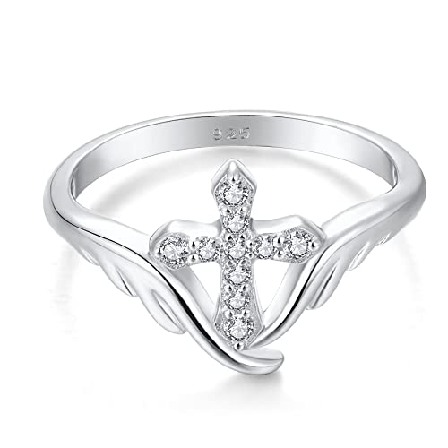 Starchenie Kreuz Ringe 925 Sterling Silber Zirkonia Engelsflügel Ring für Damen(Größe54) von starchenie