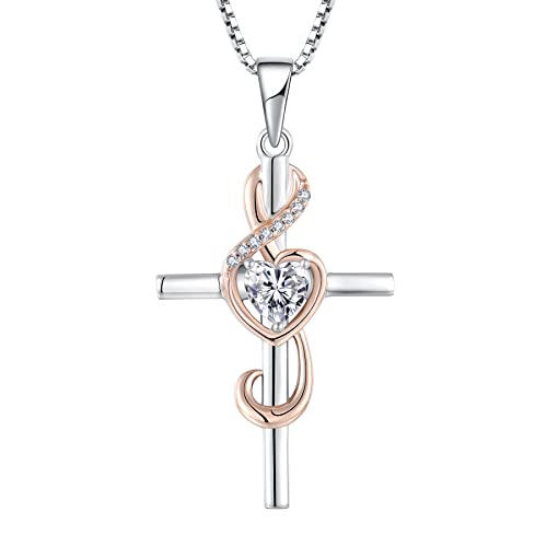 starchenie Musiknote Halskette Herz mit Kreuz 925 Sterling Silber Halskette für Damen von starchenie