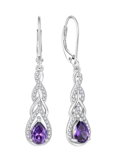 Starchenie Ohrringe 925 Sterling Silber Geburtsstein Amethyst Zirkonia Unendlichkeit Anhänger Ohrhänger für Damen von starchenie
