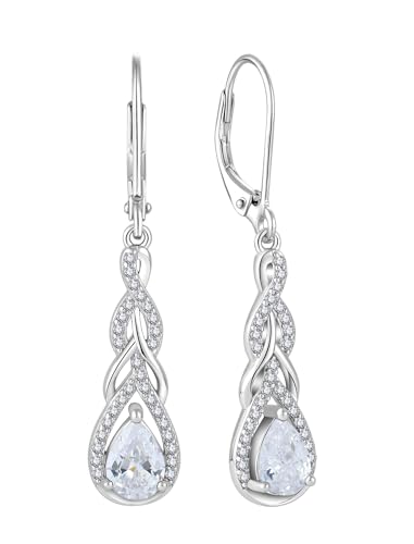 Starchenie Ohrringe 925 Sterling Silber Geburtsstein Weiß Zirkonia Unendlichkeit Anhänger Ohrhänger für Damen von starchenie