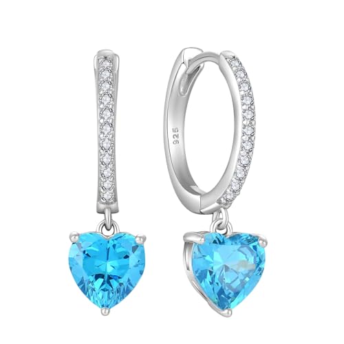 Starchenie Ohrringe 925 Sterling Silber für Damen Creolen mit Zirkonia Herz Aquamarinblau Geburtsstein Hängend Hypoallergen Kreolen Hängeohrringe Starchenie Ohrringe 925 Sterling Silber für Damen Creolen mit Zirkonia Herz Aquamarinblau Geburtsstein Hängend Hypoallergen Kreolen Hängeohrringe von starchenie