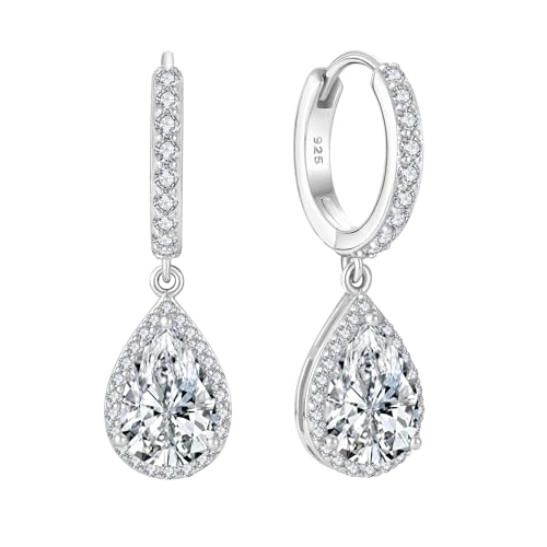 Starchenie Ohrringe 925 Sterling Silber für Damen Creolen mit Zirkonia Weiß Geburtsstein Tropfen Hängend Hypoallergen Kreolen Hängeohrringe von starchenie