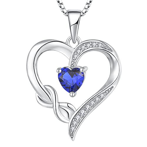 Starchenie Unendlichkeit Herz Halskette 925 Sterling Silber Saphir Liebe Herz Anhänger Geburtssteine Schmuck für Damen von starchenie