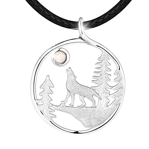 Starnny Wolf Kette Damen Silber 925 Wolf Mondstein Anhänger Halskette Kette weiß Geschenk für Sie Fraun von starchenie