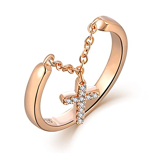 Starchie Kreuzring 925 Ring aus Roségold Religiöser Ring Verlobungsring verlobt Hochzeitsring für Damen von starchenie