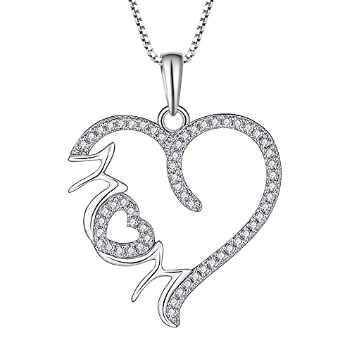 Starnny Damen Kette Silber 925 Mum Mutter Tochter Anhänger Halskette 3A Zirkonia Schmuck für Mama von starchenie