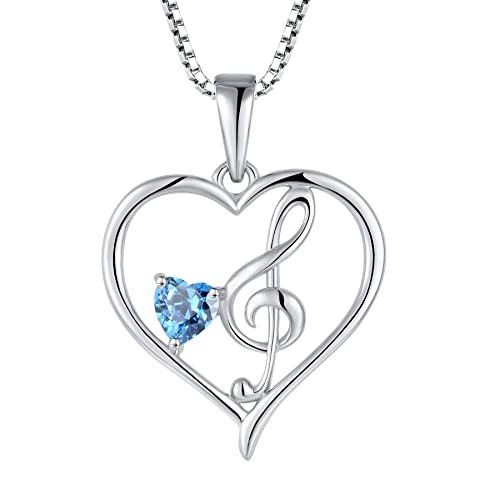 Starnny Damen Kette Silber 925 Musik Notiz Halskette Anhänger mit März Geburtsstein Aquamarin Farbe 3A Zirkonia Schmuck für FrauenGeschenke von starchenie