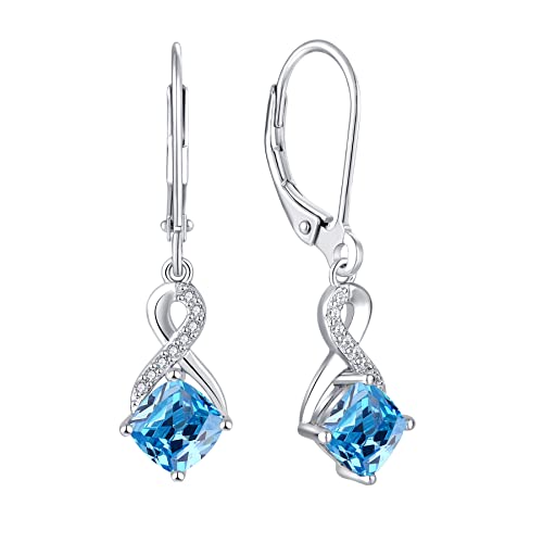 Starnny Damen Ohrringe Silber 925 Unendlichkeit Ohrringe hängend Creolen Baumeln 3A Zirkonia März Geburtsstein Aquamarin Farbe Schmuck für Frauen von starchenie