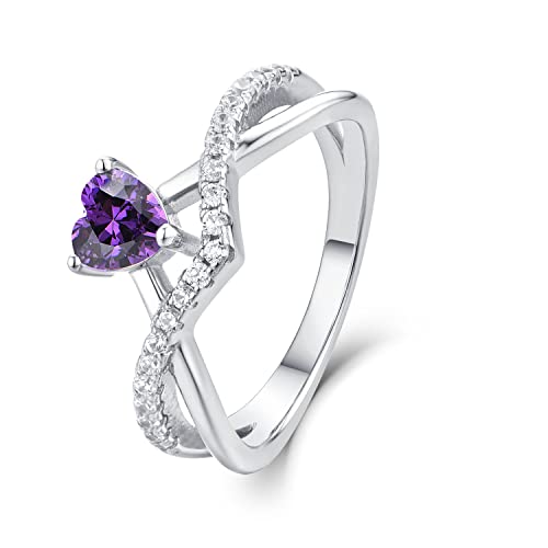 Starnny Herz Ringe Frauen Silber 925 Verlobungsring Eheringe Damen Ring mit 0,5 ct Herz 5A Zirkonia Februar Geburtsstein Amethyst Farbe für Damen,49 von starchenie