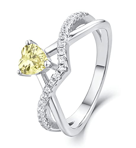 Starnny Herz Ringe Frauen Silber 925 Verlobungsring Eheringe Damen Ring mit 0,5 ct Herz 5A Zirkonia November Geburtsstein Citrinfarbe für Damen,62 A von starchenie