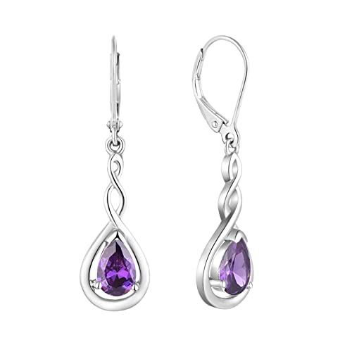 Starnny Unendlichkeit Ohrringe Silber 925 hängend Creolen Baumeln Damen mit Februar Geburtsstein Amethyst Farbe 3A Zirkonia für Frauen von starchenie