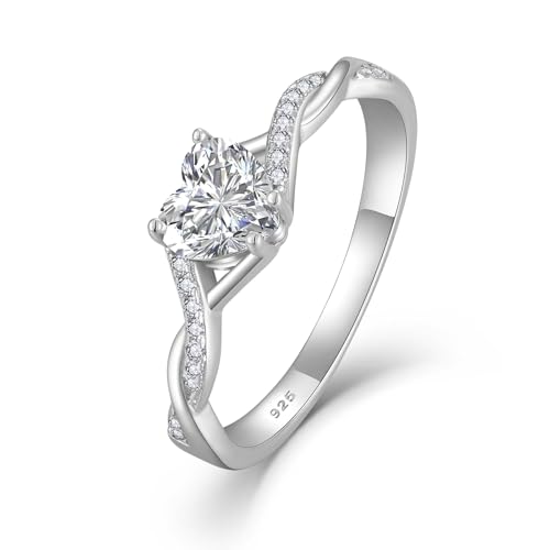 starchenie 0.8ct Herz Moissanite Ring VVS1 D Farbe 925 Sterling Silber Verlobungsring Unendlichkeit Jubiläum Promise Eheringe für Damen Größe 52 von starchenie