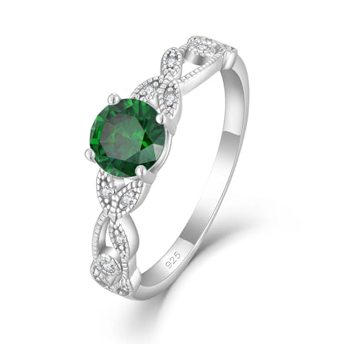 starchenie 925 Sterling Silber Ringe Rund 3A Zirkonia Grüner Eheringe Olivenblatt Ewigkeit Promise Ring für Damen Größe 56 von starchenie