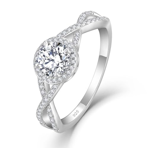 starchenie 925 Sterling Silber Ringe Rund 3A Zirkonia Verlobungsring Eheringe Unendlichkeit Ewigkeit Promise Ring für Damen Größe 58 von starchenie