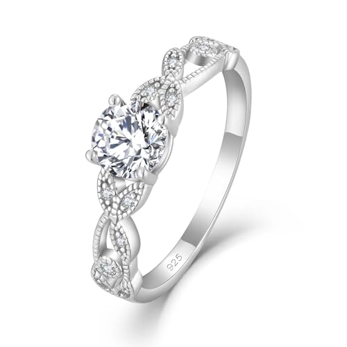 starchenie 925 Sterling Silber Ringe Rund 3A Zirkonia Weiß Eheringe Olivenblatt Ewigkeit Promise Ring für Damen Größe 54 von starchenie