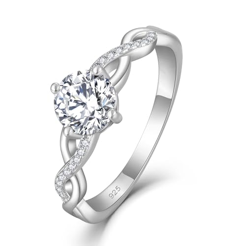 starchenie 0.9ct Rund Moissanite Ring VVS1 D Farbe 925 Sterling Silber Verlobungsring Verdrehtes Seil Jubiläum Promise Eheringe für Damen Größe 54 von starchenie
