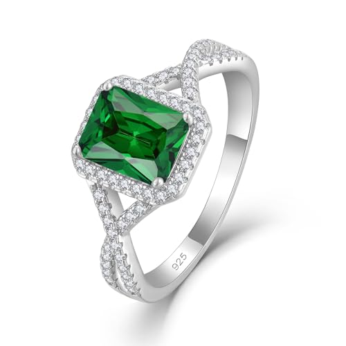 starchenie 925 Sterling Silber Ringe Smaragdschliff Zirkonia Grüner Verlobungsring Eheringe Unendlichkeit Promise Ring für Damen Größe 52 von starchenie