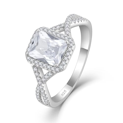starchenie 925 Sterling Silber Ringe Smaragdschliff Zirkonia Weiß Verlobungsring Eheringe Unendlichkeit Promise Ring für Damen Größe 56 von starchenie
