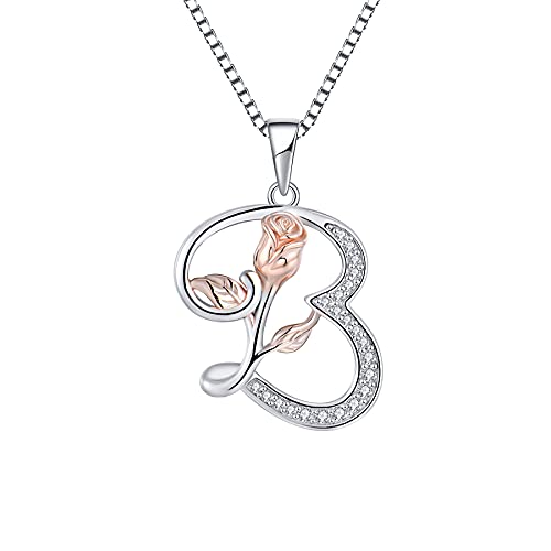 Starchenie Alphabet Rose Halskette Buchstabe B Halskette Zirkonia Anhänger 925 Sterling Silber Halskette für Damen von starchenie