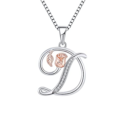 starchenie Alphabet Rose Halskette Buchstabe D Halskette Zirkonia Anhänger 925 Sterling Silber Halskette für Damen von starchenie