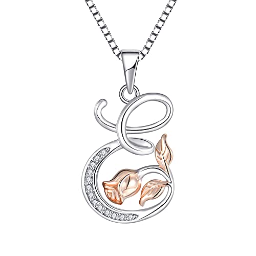 Starchenie Alphabet Rose Buchstabe E Halskette - Zirkonia Anhänger 925 Sterling Silber für Damen von starchenie