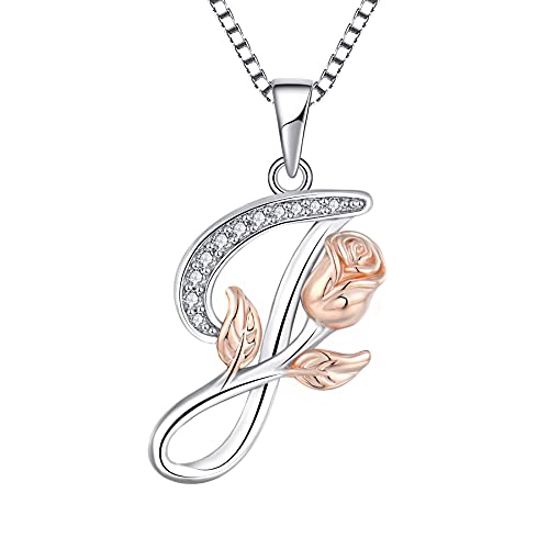 Starchenie Alphabet Rose Halskette Buchstabe J Halskette Zirkonia Anhänger 925 Sterling Silber Halskette für Damen von starchenie