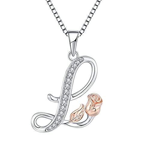 starchenie Alphabet Rose Halskette Buchstabe L Halskette Zirkonia Anhänger 925 Sterling Silber Halskette für Damen von starchenie