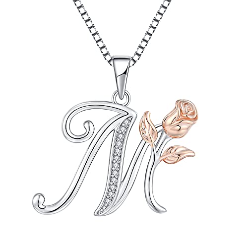 starchenie Alphabet Rose Halskette Buchstabe M Halskette Zirkonia Anhänger 925 Sterling Silber Halskette für Damen von starchenie