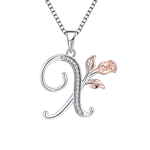 starchenie Alphabet Rose Halskette Buchstabe X Halskette Zirkonia Anhänger 925 Sterling Silber Halskette für Damen von starchenie