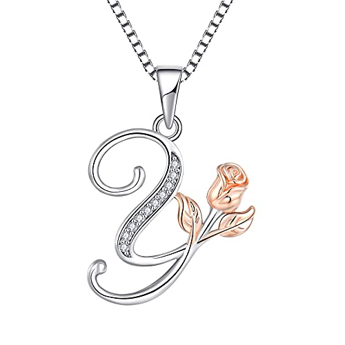 starchenie Alphabet Rose Halskette Buchstabe Y Halskette Zirkonia Anhänger 925 Sterling Silber Halskette für Damen von starchenie