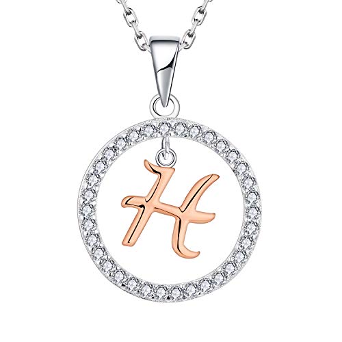 Starnny Buchstaben Kette Damen Silber 925 Initiale Alphabet Buchstaben Charm H Kette Rosegold 3A Zirkonia Halskette Anhänger Geschenk für Frauen von starchenie