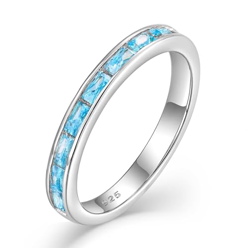 Starchenie Damen Ewigkeitsringe 925 Sterling Silber Aquamarinblau Geburtsstein 5A Zirkonia Verlobungsring Eternity Promise Ringe Größe 60 von starchenie