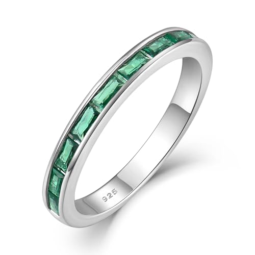 Starchenie Damen Ewigkeitsringe 925 Sterling Silber Grüner Geburtsstein 5A Zirkonia Verlobungsring Eternity Promise Ringe Größe 60 von starchenie