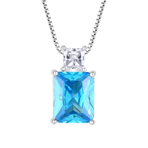 starchenie Damen Halskette 925 Sterling Silber Aquamarinblau Geburtsstein Zirkonia Anhänger Kette Schmuck Geschenke für Mutter ihre Frau Freundin von starchenie