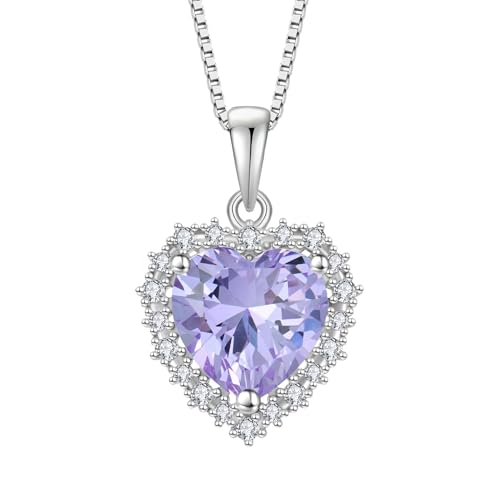 starchenie Damen Halskette 925 Sterling Silber Herz änhänger Geburtssteine Alexandrite Zirkonia Anhänger Kette Schmuck von starchenie