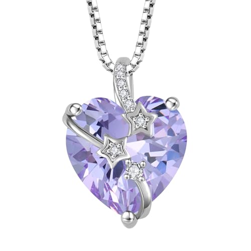 starchenie Damen Halskette 925 Sterling Silber Herz änhänger Geburtssteine Alexandrite Zirkonia Anhänger Kette mit Stern von starchenie