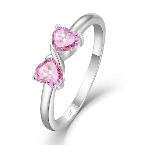 starchenie Damen Ringe 925 Sterling Silber Unendlichkeits 3A Zirkonia Rosa Turmalin Herz Engagement Promise Ring für Frauen Schmuck Größe 58 von starchenie