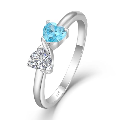 starchenie Damen Ringe 925 Sterling Silber Unendlichkeits 3A Zirkonia Weiß Aquamarinblau Herz Engagement Promise Ring für Frauen Schmuck Größe 52 von starchenie