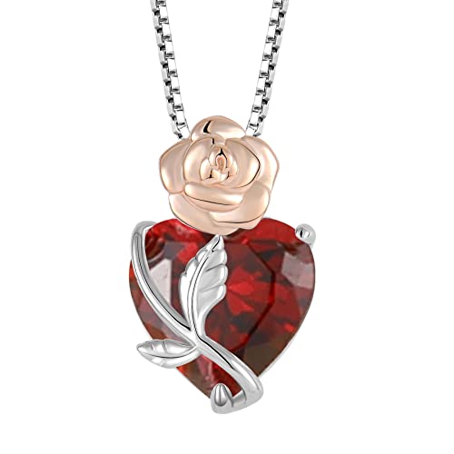 starchenie Herz Geburtsstein Halskette 925 Sterling Silber Rose Blume Anhänger Schmuck für Damen von starchenie