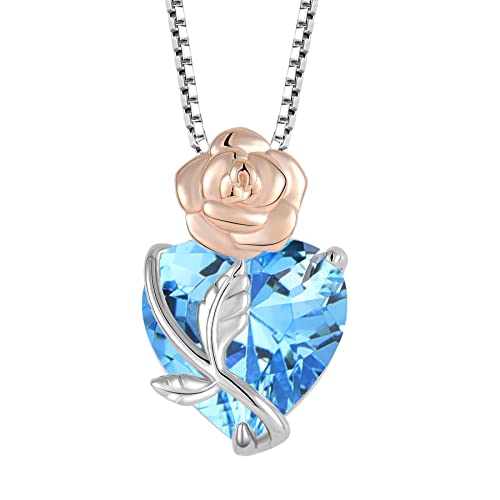 starchenie Herz Geburtsstein Halskette 925 Sterling Silber Rose Blume Anhänger Schmuck für Damen von starchenie