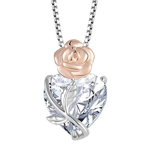 starchenie Herz Geburtsstein Halskette 925 Sterling Silber Rose Blume Anhänger Schmuck für Damen von starchenie