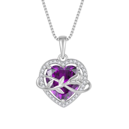 starchenie Herz Halskette Damen 925 Sterling Silber Amethyst Geburtsstein Anhänger Kette mit Rose Blume Schmuck Geschenke für Frauen Mama starchenie Herz Halskette Damen 925 Sterling Silber Amethyst Geburtsstein Anhänger Kette mit Rose Blume Schmuck Geschenke für Frauen Mama von starchenie
