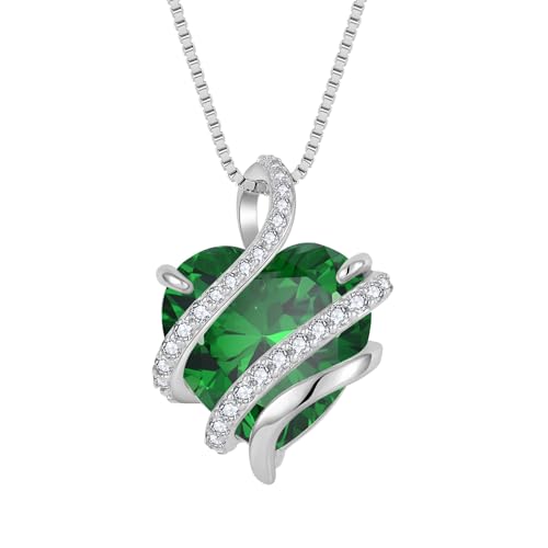 starchenie Herz Halskette Damen 925 Sterling Silber Grüner Geburtsstein Anhänger Kette Infinity Unendlichkeit Ewigkeits Schmuck Geschenke für Frauen Mama von starchenie